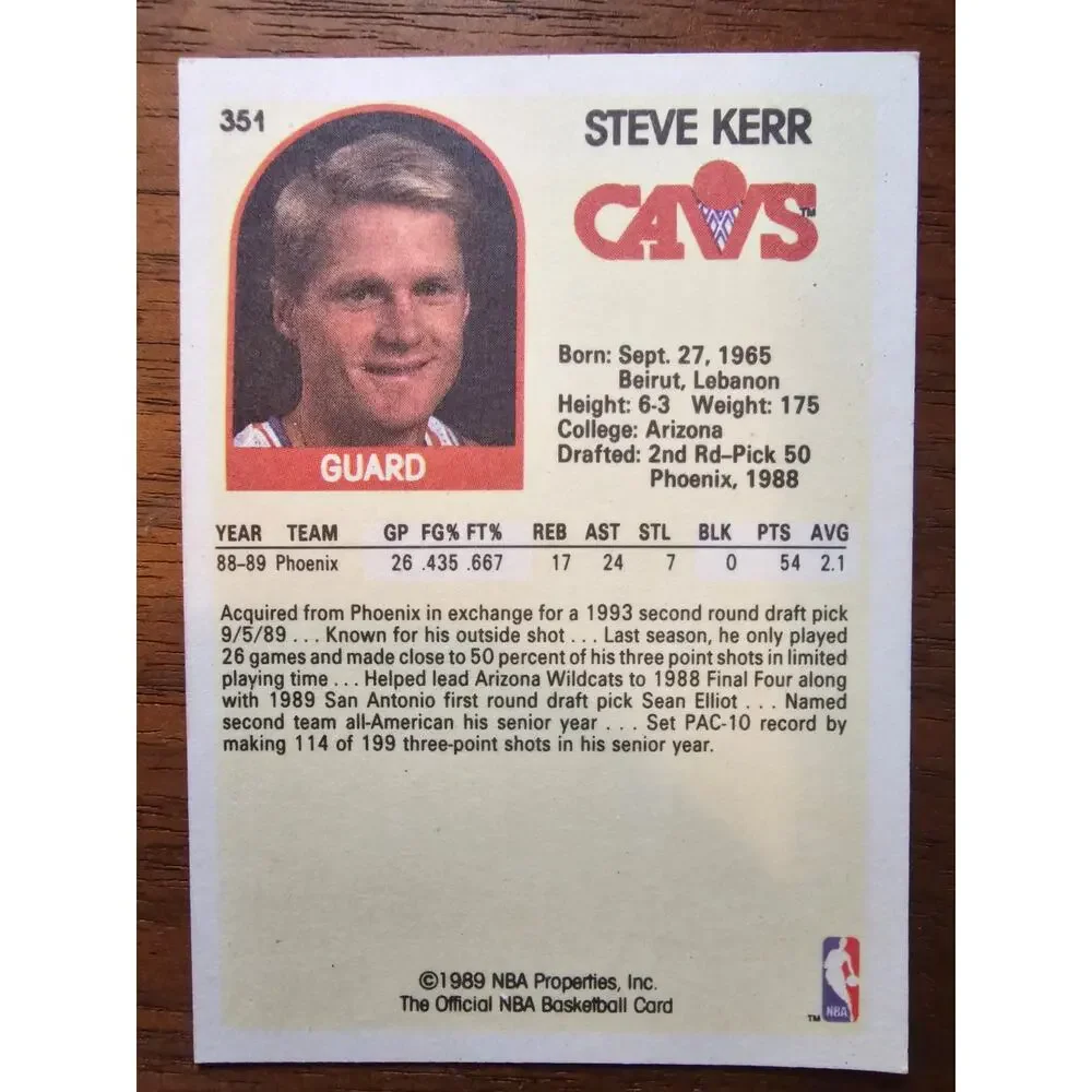 Steve Kerr 1989-1990 NBA Hoops #351 - Rookie - Cleveland Cavaliers - Fresh Pull